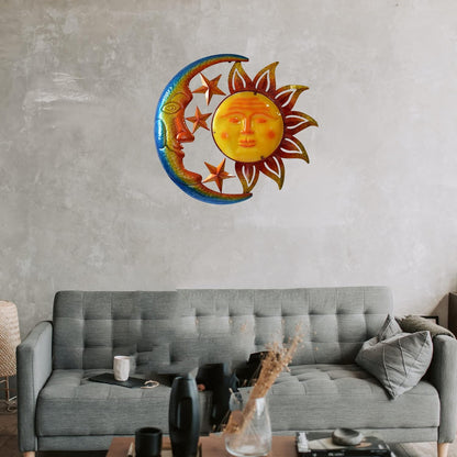 Metal Larger Size 29 Inch Sun Outdoor Wall Art Decor with Moon & Stars,Hanging for Indoor Outdoor