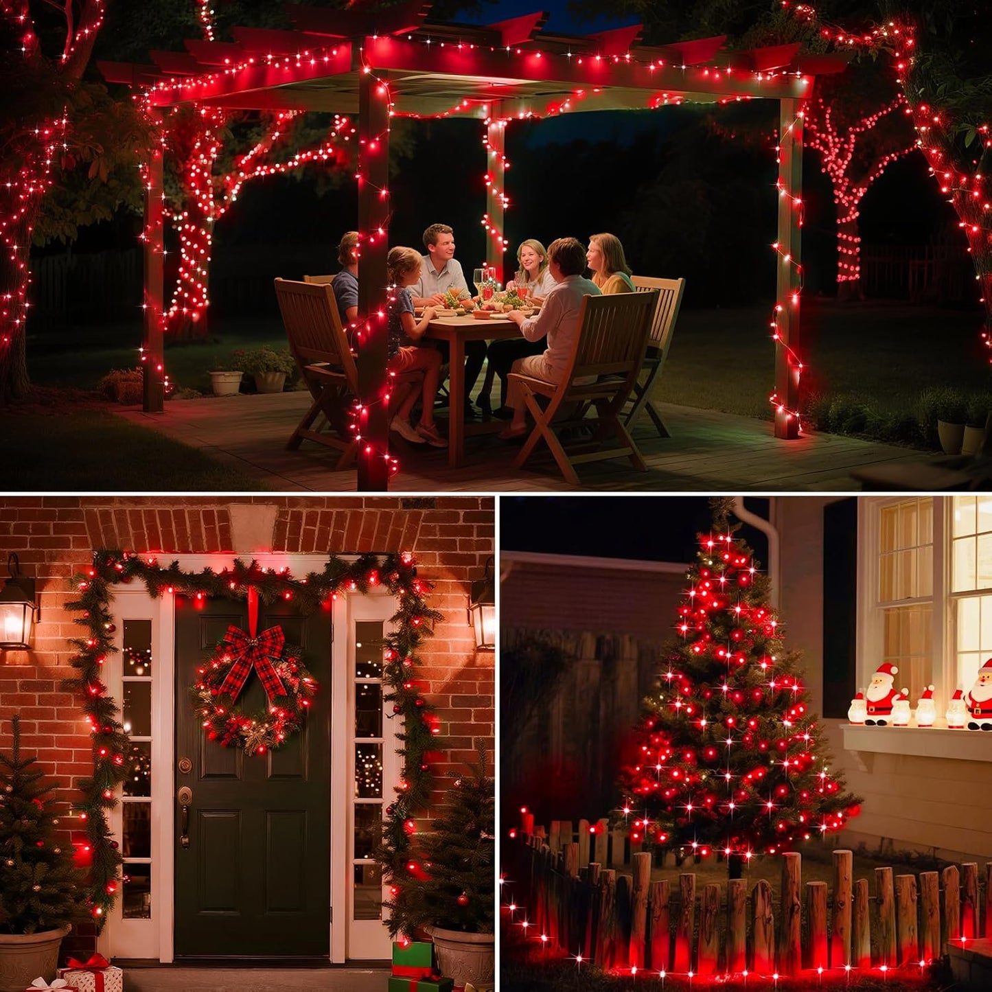 4 Pack Solar String Lights Outdoor - 320LED 132FT Solar Fairy Lights Waterproof 8 Modes, Copper