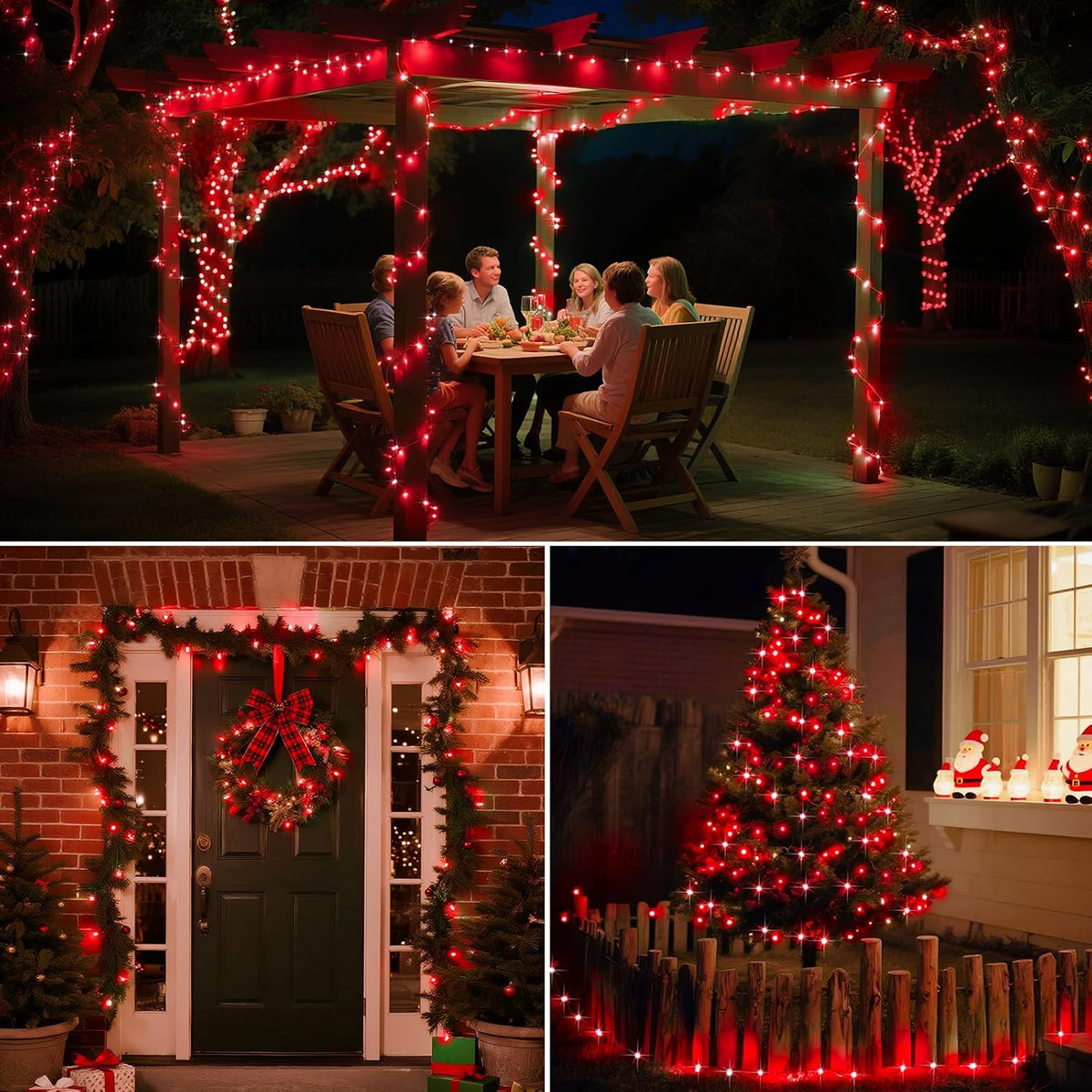 4 Pack Solar String Lights Outdoor - 320LED 132FT Solar Fairy Lights Waterproof 8 Modes, Copper