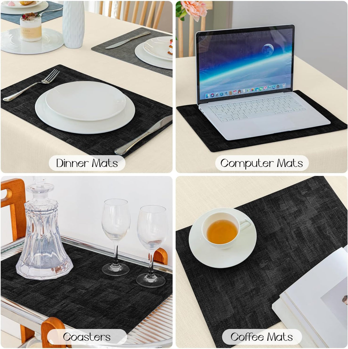 Romanstile Reversible Vinyl Placemats Set of 4, Faux Leather 100% Waterproof Oil-Proof Wipeable