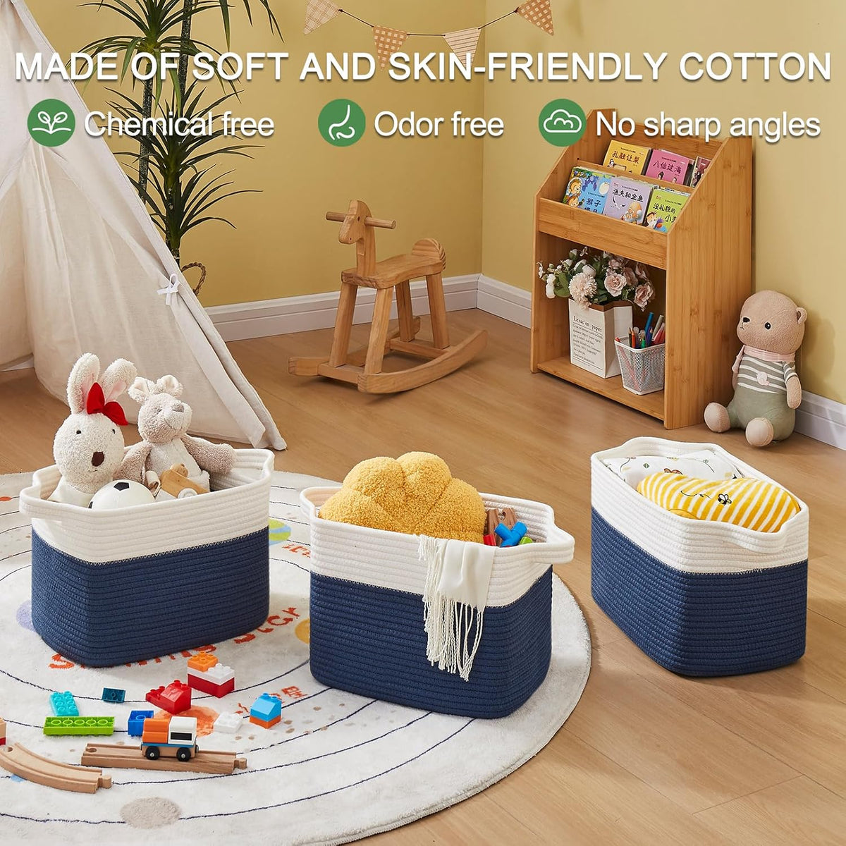 OIAHOMY Storage Basket, Woven Baskets for Storage, Cotton Rope Basket for toys,Towel Baskets for