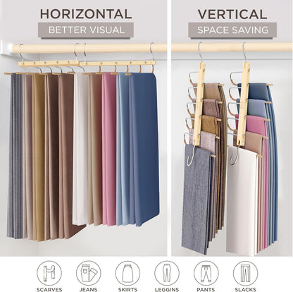 MORALVE Pants Hangers Space Saving - European Beechwood Scarf and Jean Hangers - Closet Organizer