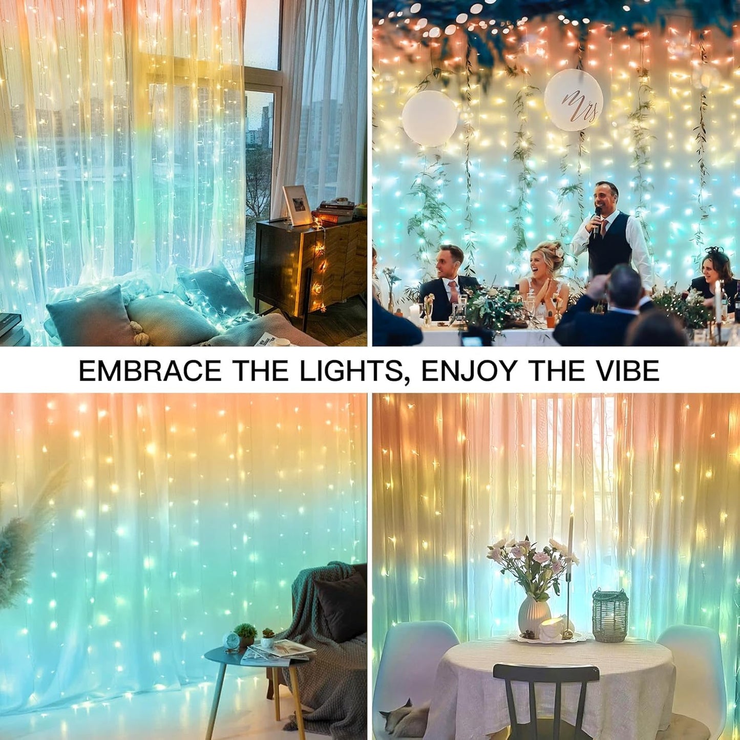 suddus Curtain Lights, 180 Led 6.5 * 5.9ft Sunset Curtain Fairy Lights USB, Hanging Lights for