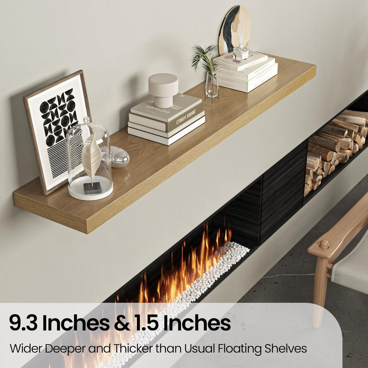 Floating Shelves for Wall, 48" W x 9.3" D x 1.5" H, Wooden Wall Mounted Display Shelves with
