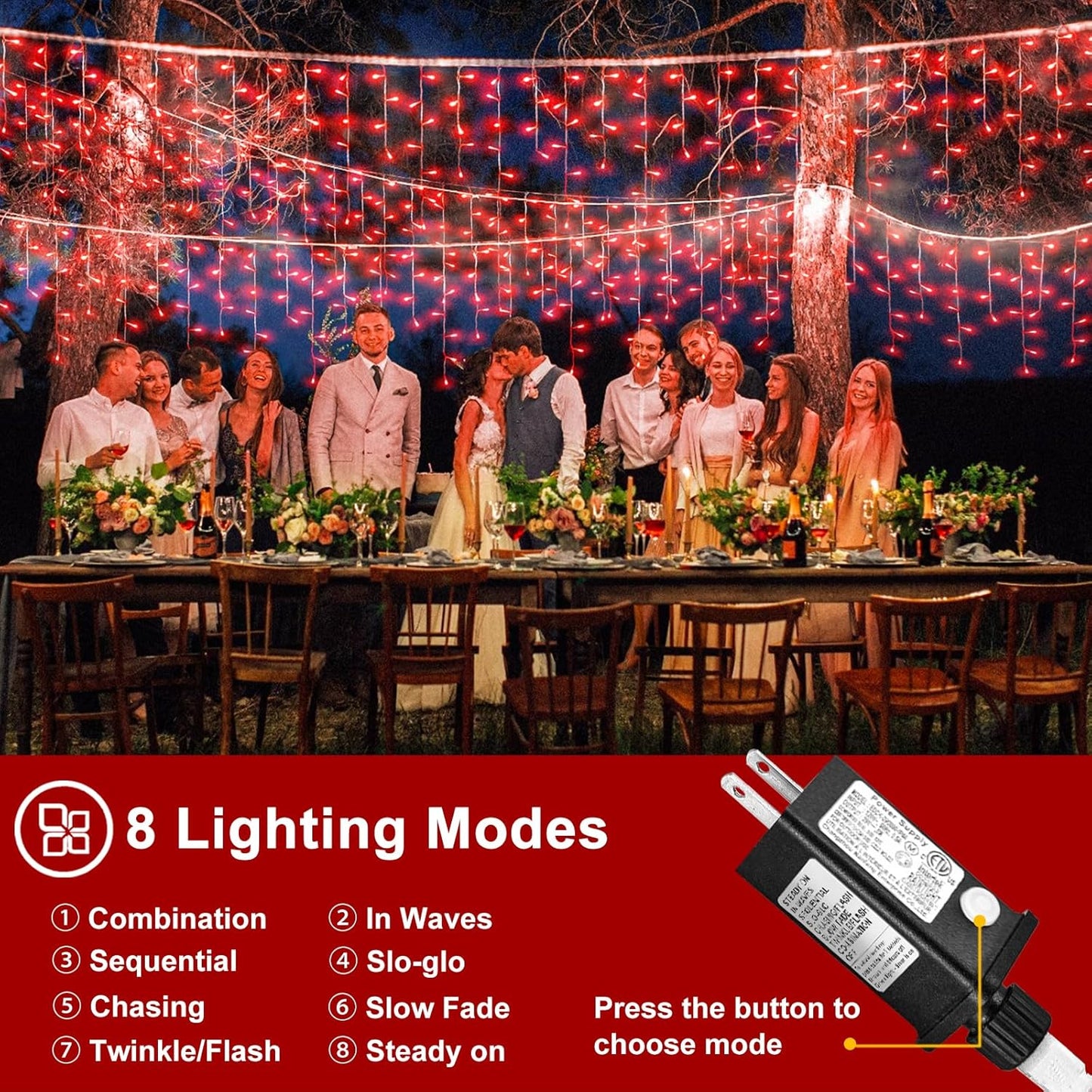 66ft Red Icicle Lights Indoor for Bedroom, 640 LED String Lights for Outside Clear Wire Connectable