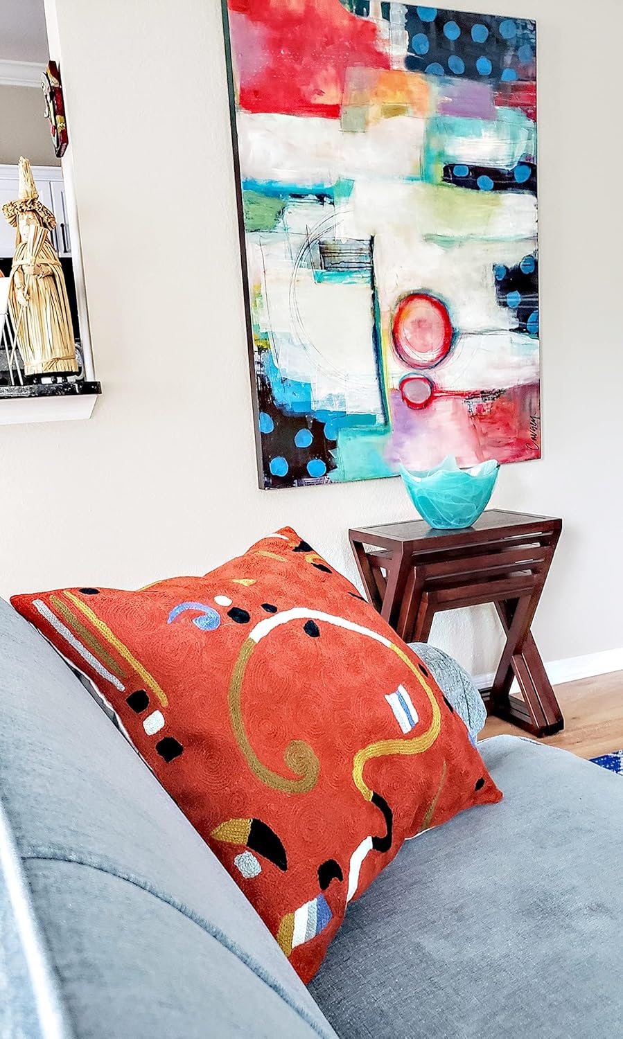 Kandinsky Modern Pillow Cover - Orange Ribbon | Mid Century Chair Cushions | Orange Abstract