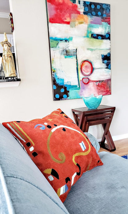 Kandinsky Modern Pillow Cover - Orange Ribbon | Mid Century Chair Cushions | Orange Abstract