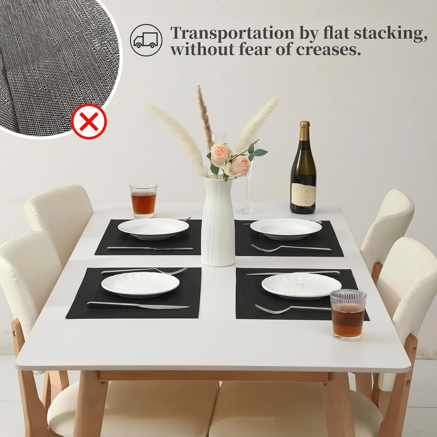 Leetaltree Black Frame Placemats Set of 8 - Heat Resistant Non-Slip Place mats for Dining Table