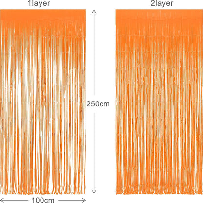 Foil Fringe Curtains Halloweens Decorations - Orange Tinsel Photo Backdrop Party Streamers for St