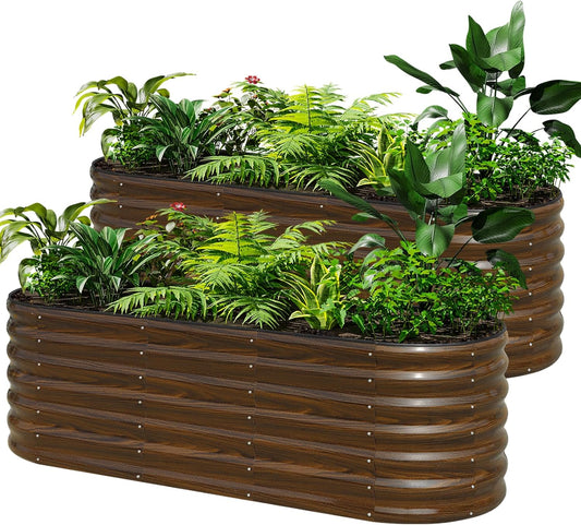 SnugNiture Galvanized Steel Raised Garden Bed, 6x2x2 ft, Outdoor Oval Deep Root Planter Box for