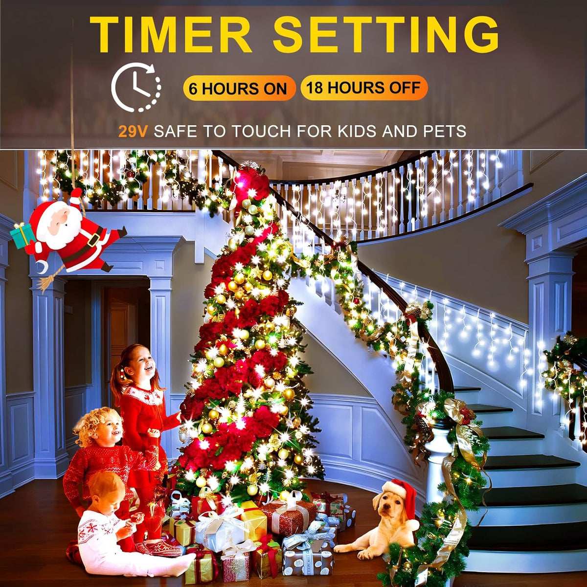 KNONEW 99FT 1216 LED Christmas Lights Outdoor Decorations 8 Modes White Curtain String Light with