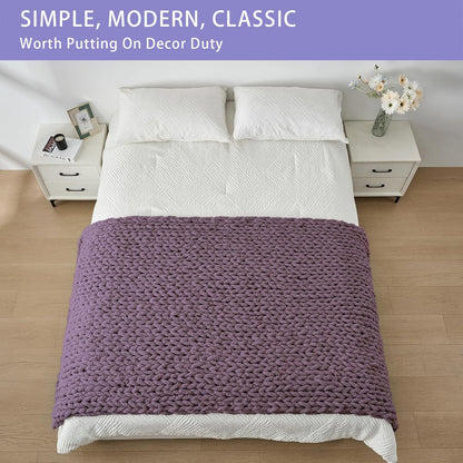 Bigacogo Chunky Knit Throw Blanket for Couch, 40x80 inches, 100% Hand Knitted with Thick Jumbo