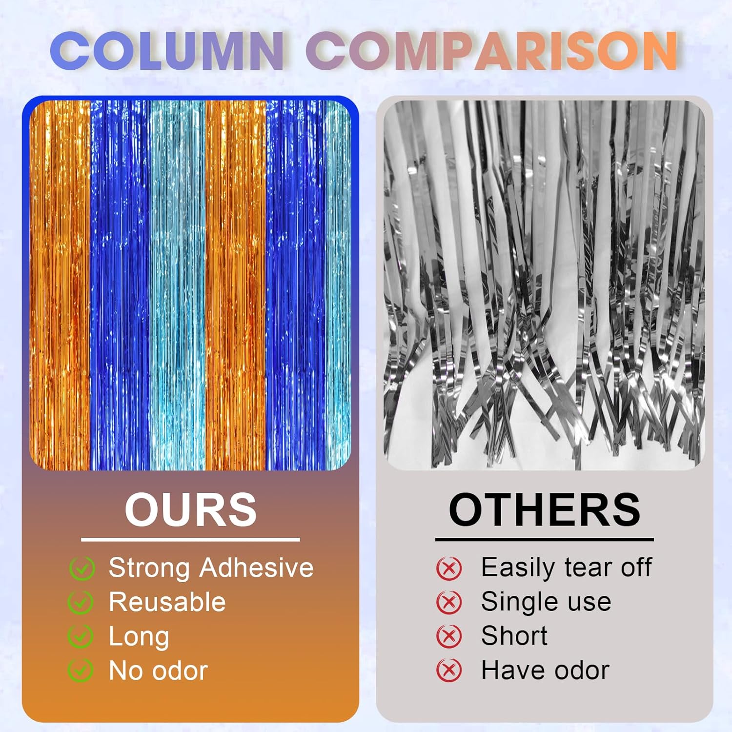 3 Pack 3.3 x 8.2 ft Blue Orange Foil Fringe Backdrop Curtains, Tinsel Streamers Party Decorations