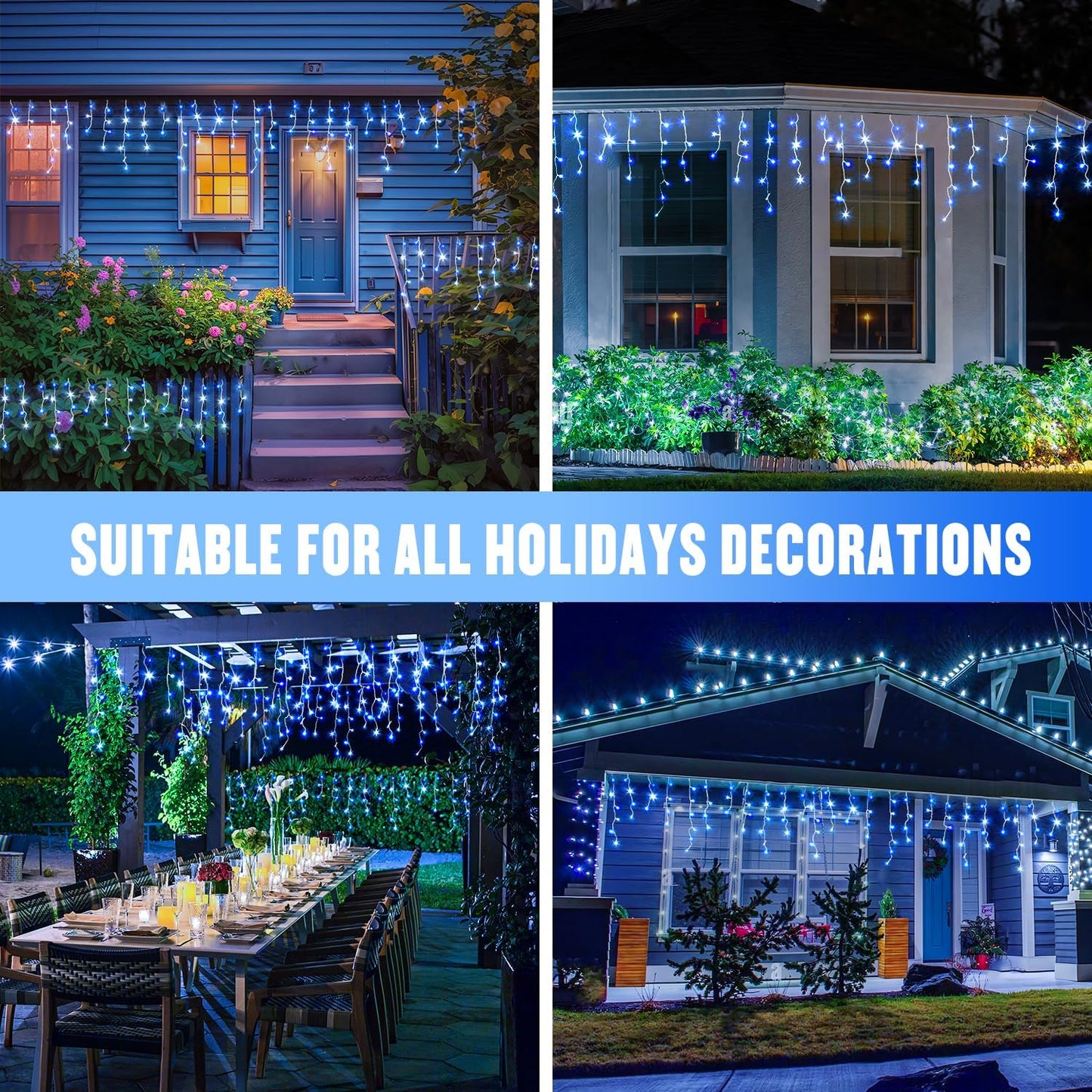 JMEXSUSS Blue&White Icicle Lights - 38.8FT 400 LED Icicle String Lights with Remote for