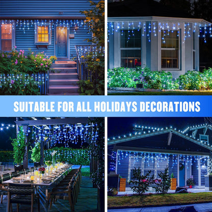 JMEXSUSS Blue&White Icicle Lights - 38.8FT 400 LED Icicle String Lights with Remote for