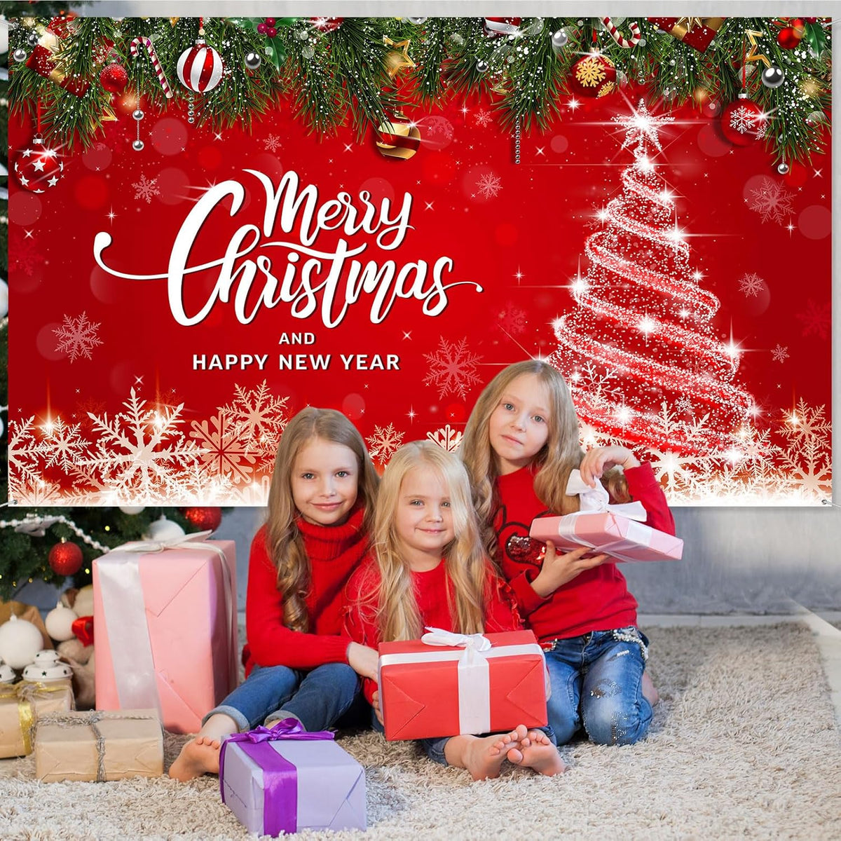 Irenare Christmas Backdrop Merry Christmas Banner Party Decoration Xmas Photography Background
