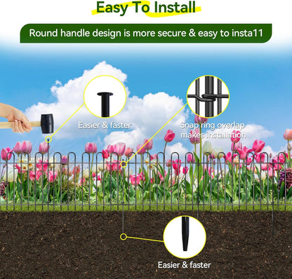 26 Panels Decorative Garden Fence, 37ft X 20in Rustproof Metal Animal Barrier Fence, No Dig Fence