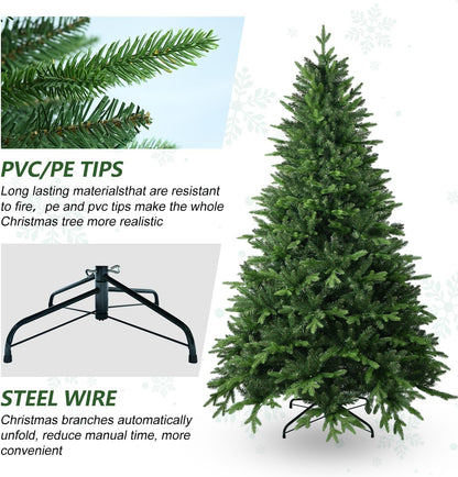 8 FT Artificial Christmas Tree with 2639 PE&PVC Mixed Branch Tips, Unlit Hinged Premium Spruce Fake