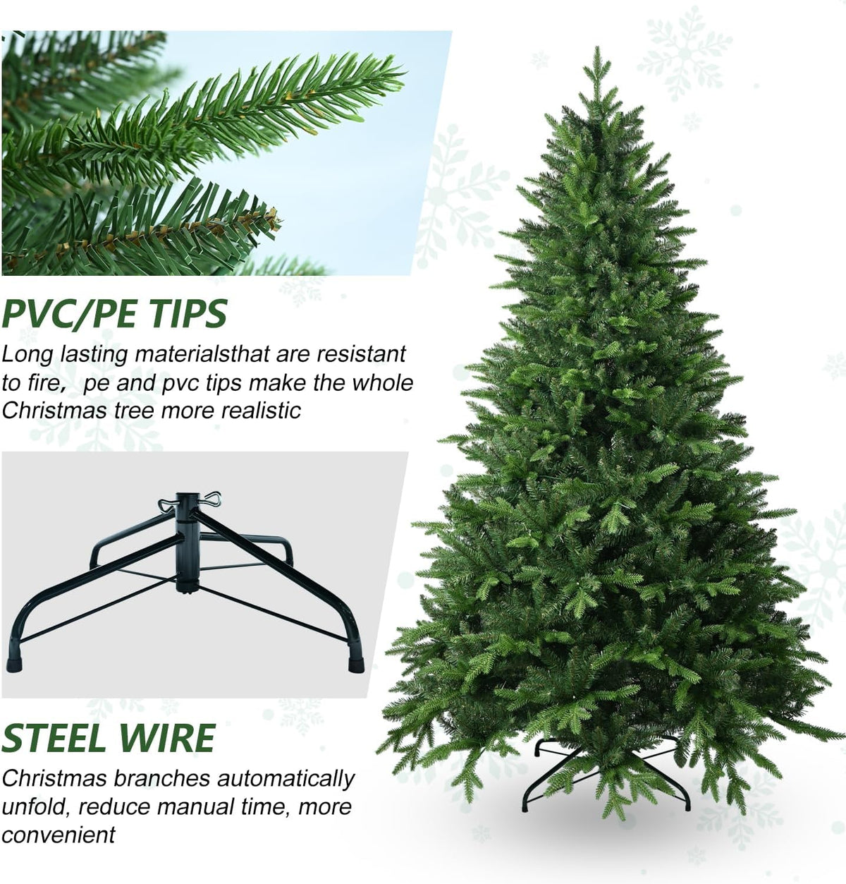 7.5 FT Artificial Christmas Tree with 2239 PE&PVC Mixed Branch Tips, Unlit Hinged Premium Spruce
