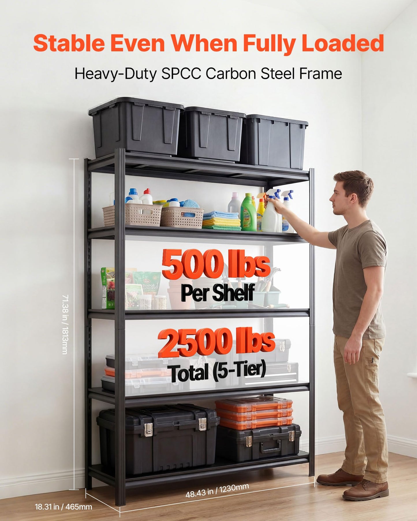 VEVOR Storage Shelves, 5-Tier Adjustable, 2500 lbs Capacity, Heavy Duty Garage Storage Shelving