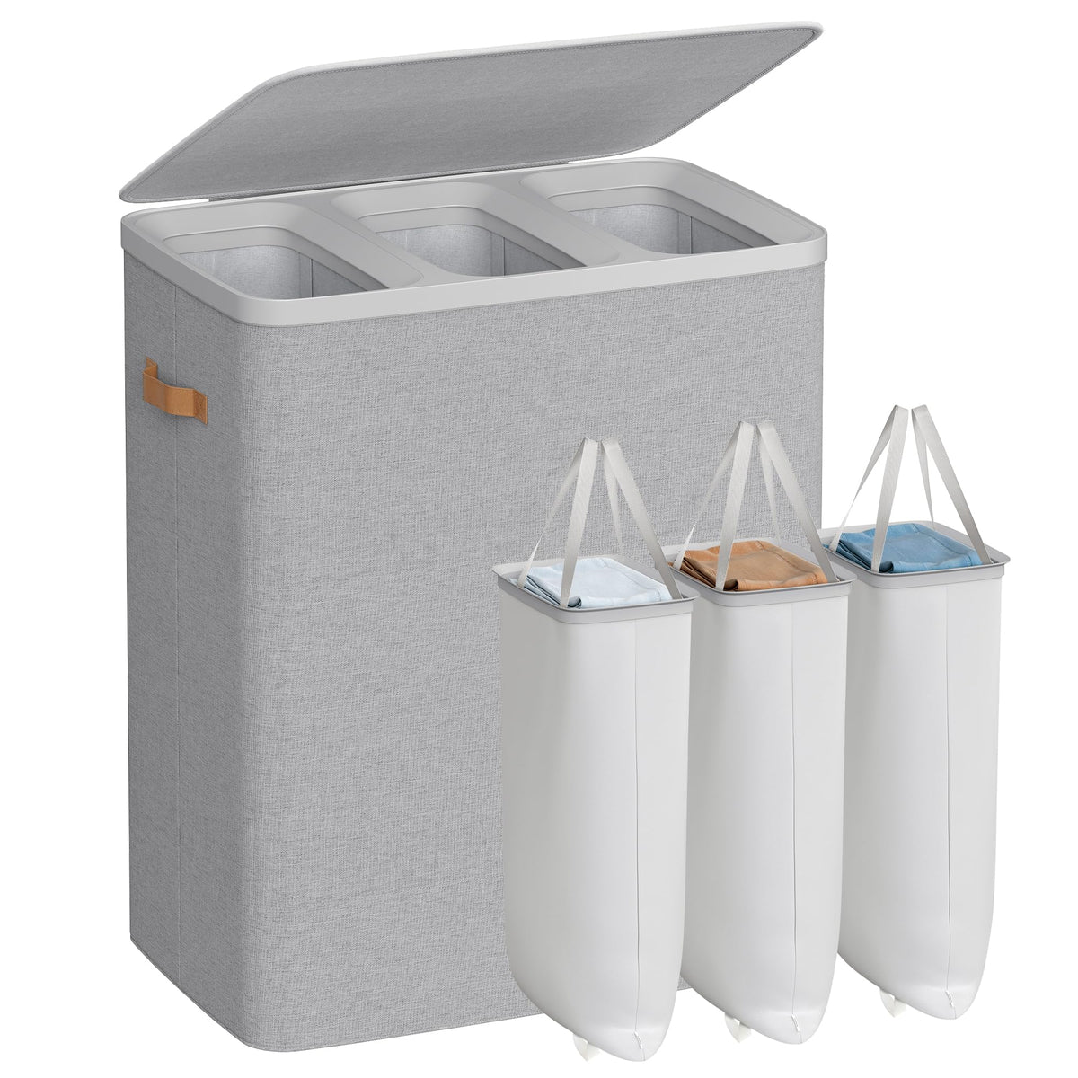 SONGMICS Laundry Basket, 50.2 Gal. Laundry Hamper, 3 Compartments, Easy Assembly, with Lid and