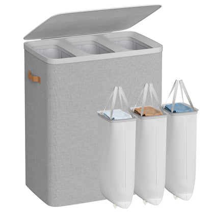 SONGMICS Laundry Basket, 50.2 Gal. Laundry Hamper, 3 Compartments, Easy Assembly, with Lid and