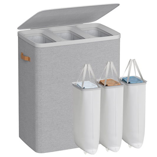 SONGMICS Laundry Basket, 50.2 Gal. Laundry Hamper, 3 Compartments, Easy Assembly, with Lid and