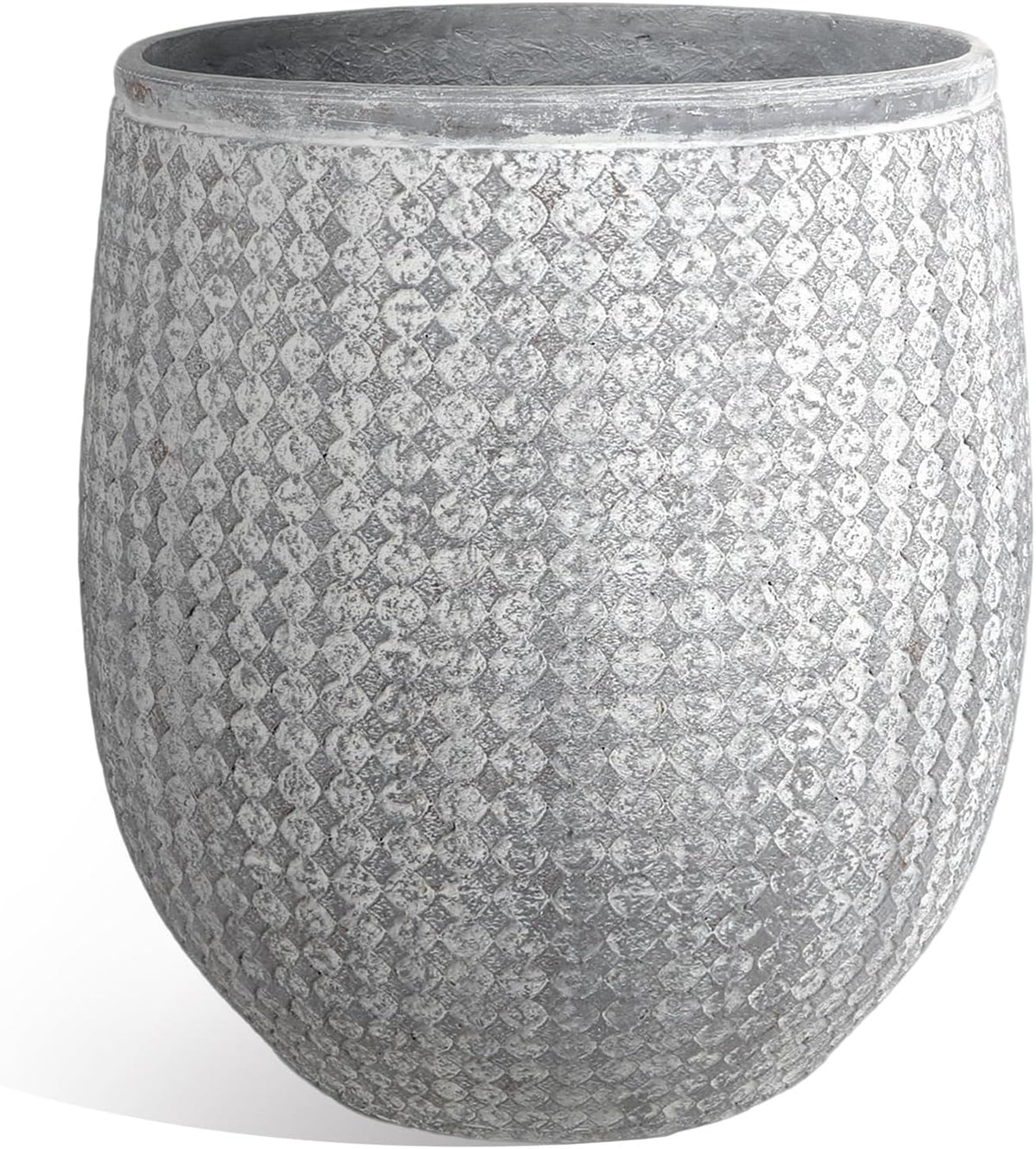 Worth Garden 12" Dia x 15" H Grey Round Planter – Lightweight Magnesium Oxide Cement Plant Pot with