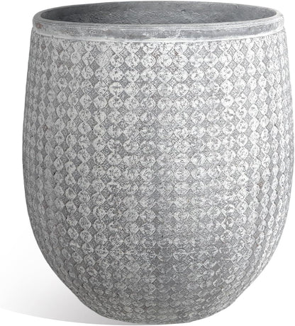 Worth Garden 12" Dia x 15" H Grey Round Planter – Lightweight Magnesium Oxide Cement Plant Pot with