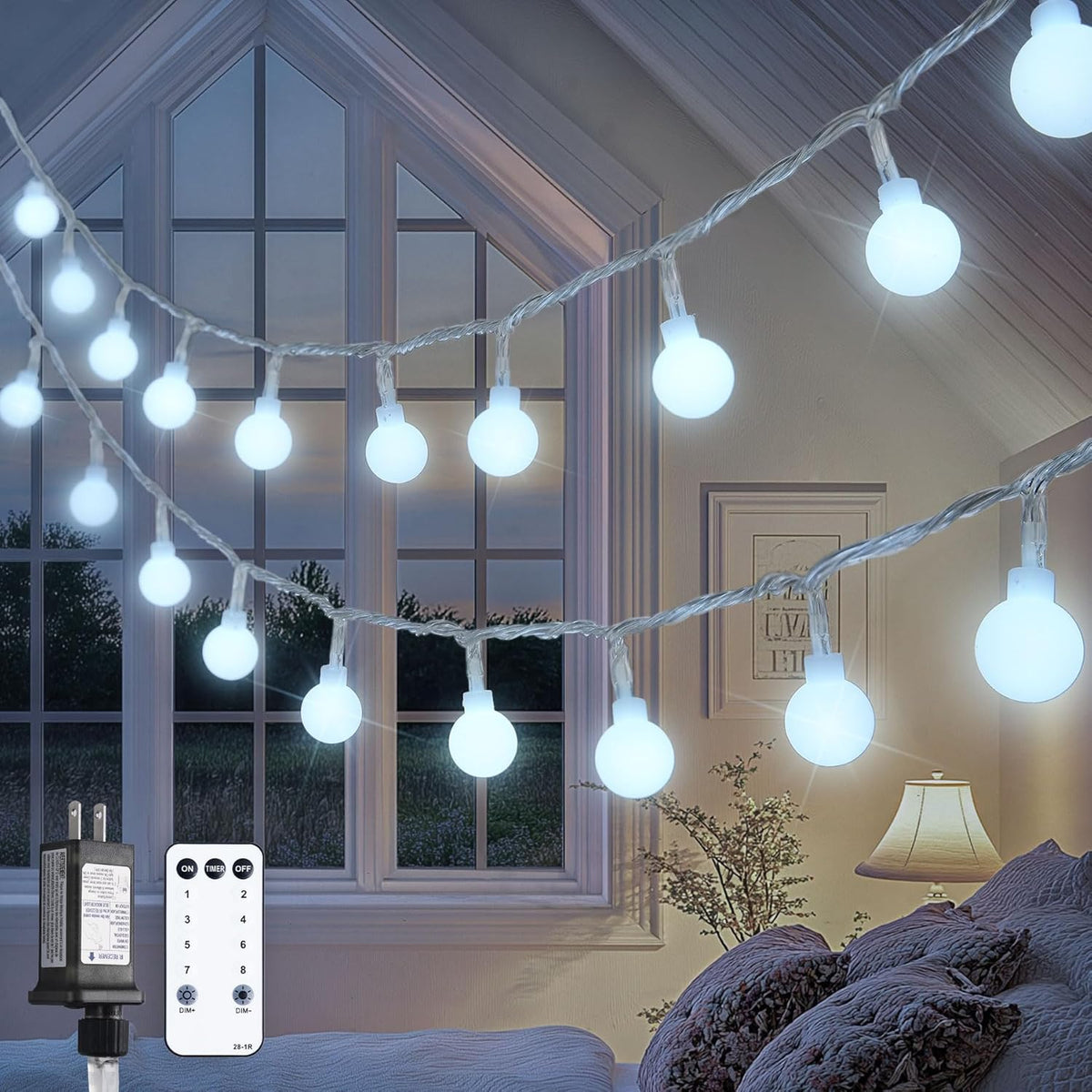 JMEXSUSS 100ft Globe String Lights Indoor Outdoor Waterproof, 200 LED White Christmas Fairy Lights