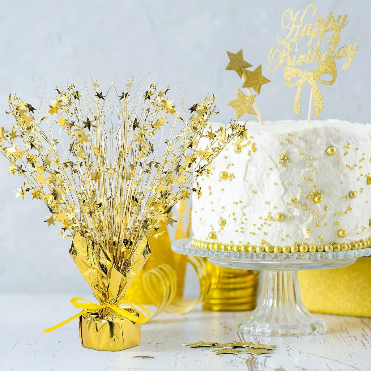 Crowye 18 Pieces Metallic Foil Spray Centerpiece Party Star Table Decoration Burst Metallic Table
