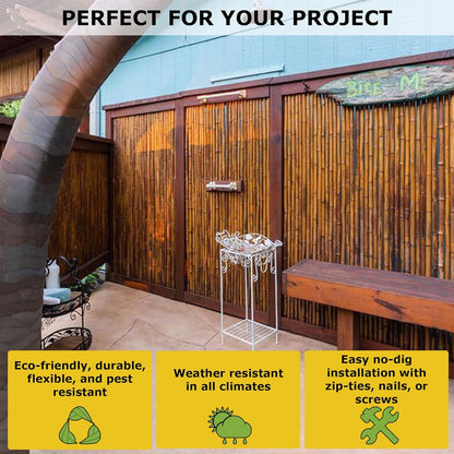 Backyard X-Scapes Dark Bamboo Fence Privacy Screen Decorative Fence Roll Panels, Caramel Brown 3 ft