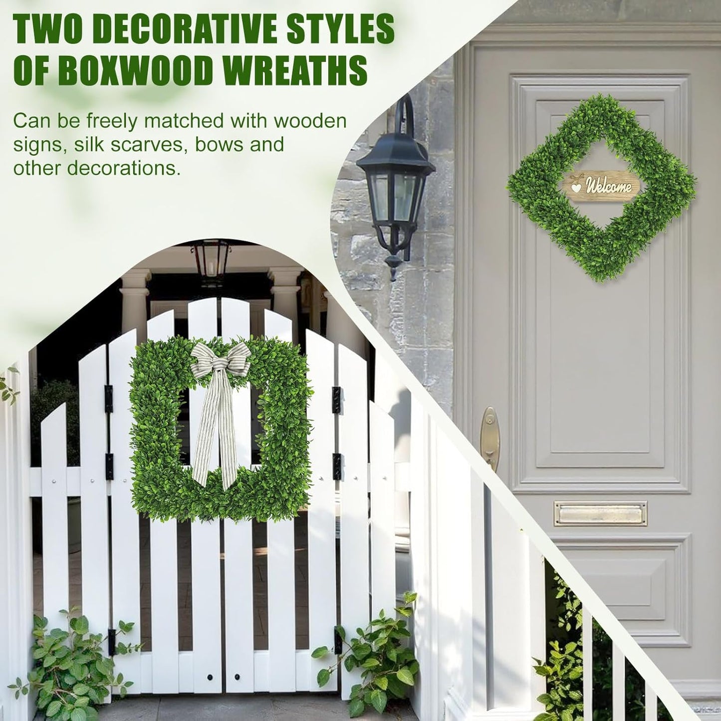 Artgar 20Inch Boxwood Wreath, Spring Wreaths for Front Door, Realistic Green Square Boxwood Wreath
