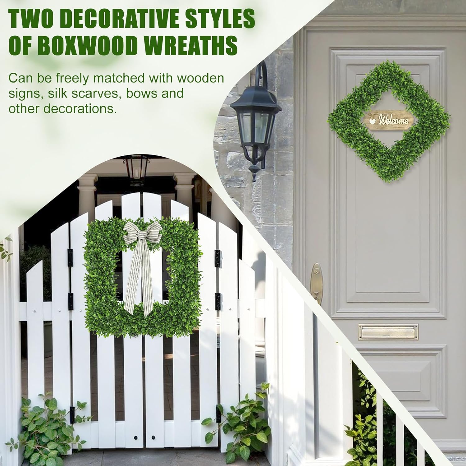 Artgar 20Inch Boxwood Wreath, Spring Wreaths for Front Door, Realistic Green Square Boxwood Wreath