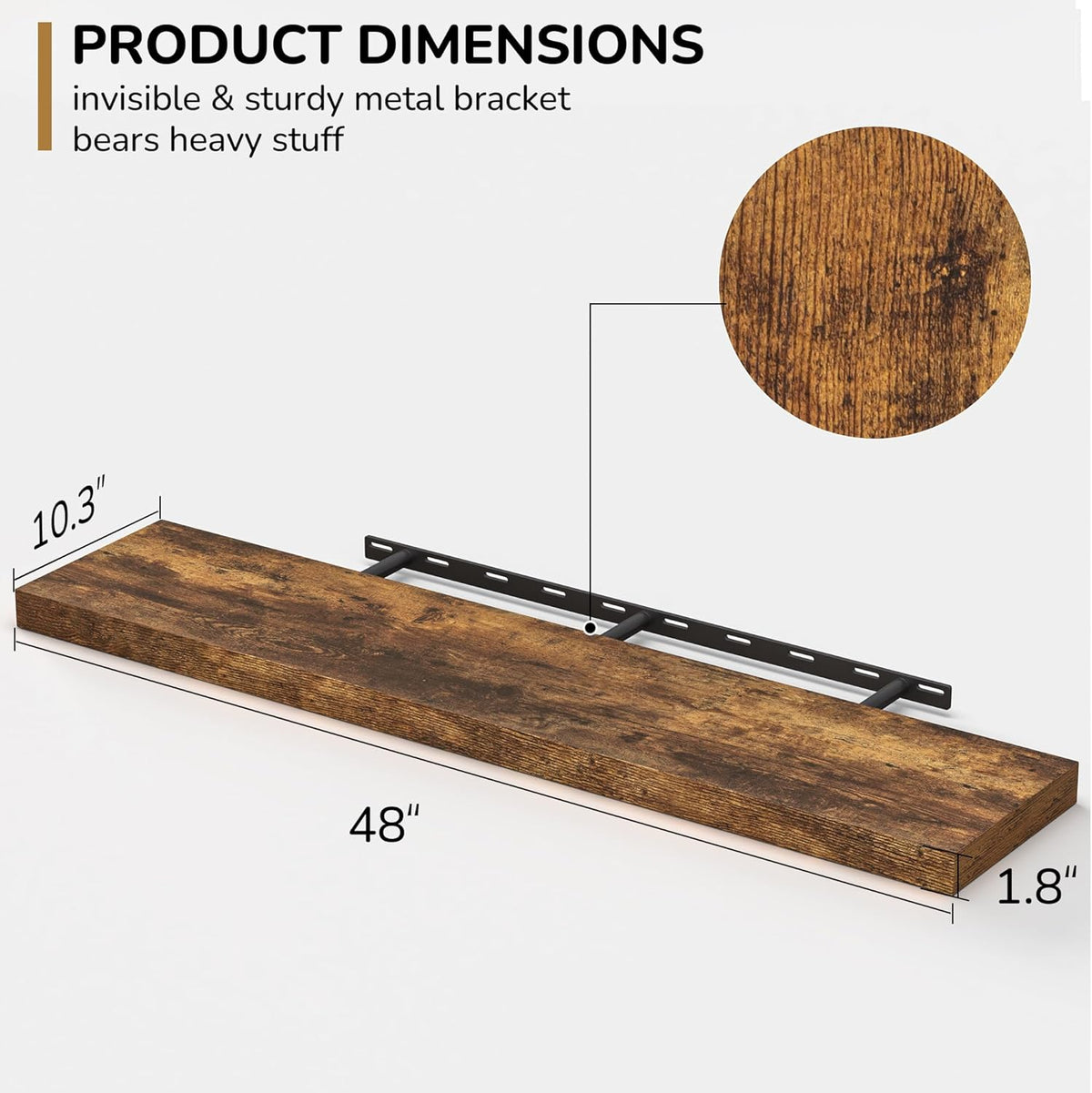 Floating Shelves - 10.23 Inch Deep Wall Shelf for Decor & Storage - Wall Mounted Display Shelving