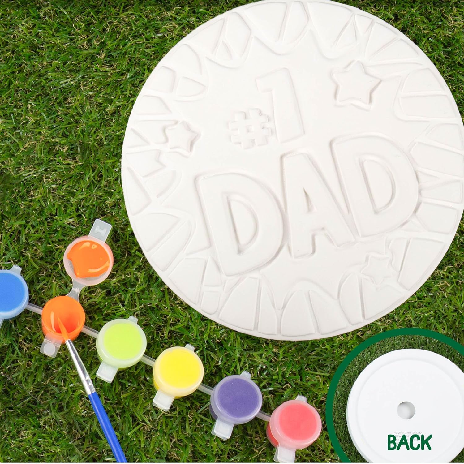 Creative Roots Paint Your Own #1 Dad Stepping Stone, Paintable Ceramic 7 in. Stone, Includes 6