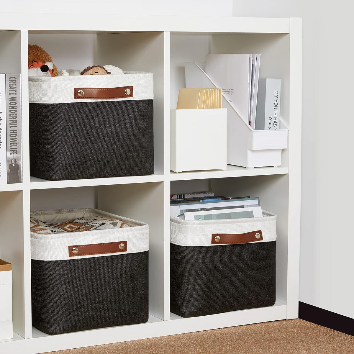 DULLEMELO Canvas Storage Bin with Handles, Fabric Bins for Shelves, Bedroom, Office,Nursery,Fabric