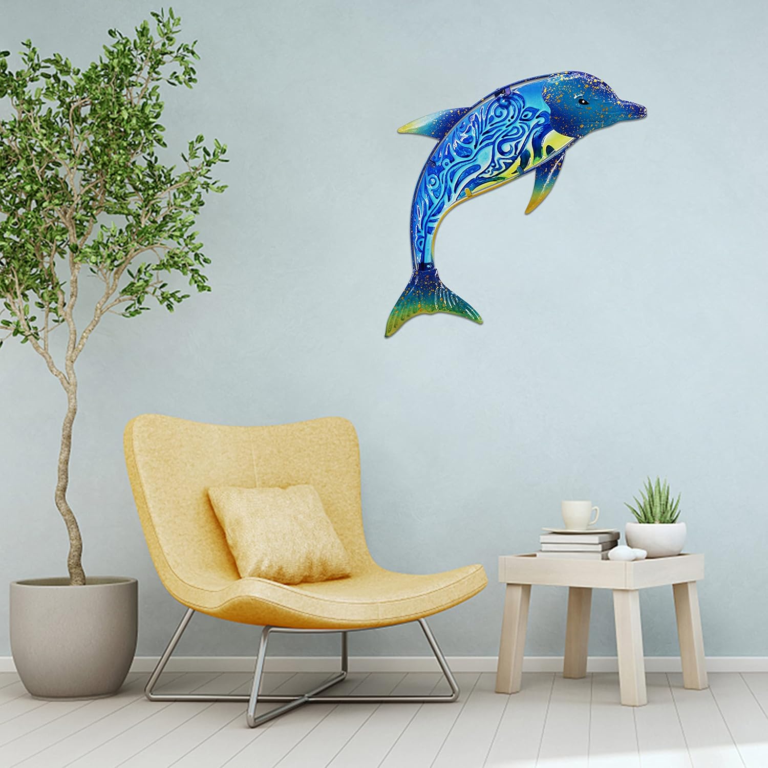 John's Studio Dolphin Wall Decor Outdoor Metal FIsh Sea Hanging Art Glass Sculptures Home Ocean