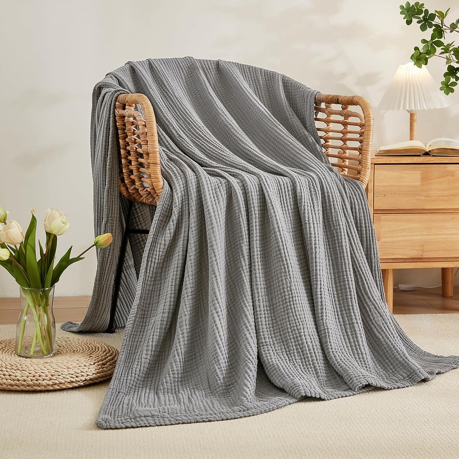 EMME Cotton Blanket Twin XL for Bed Soft Muslin Blankets 66"x90" Lightweight Breathable Layering