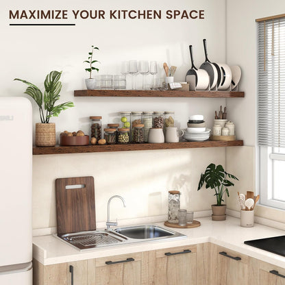 Floating Shelves for Wall, Large Wall Mounted Shelves with Invisible Brackets, Long Wood Floating