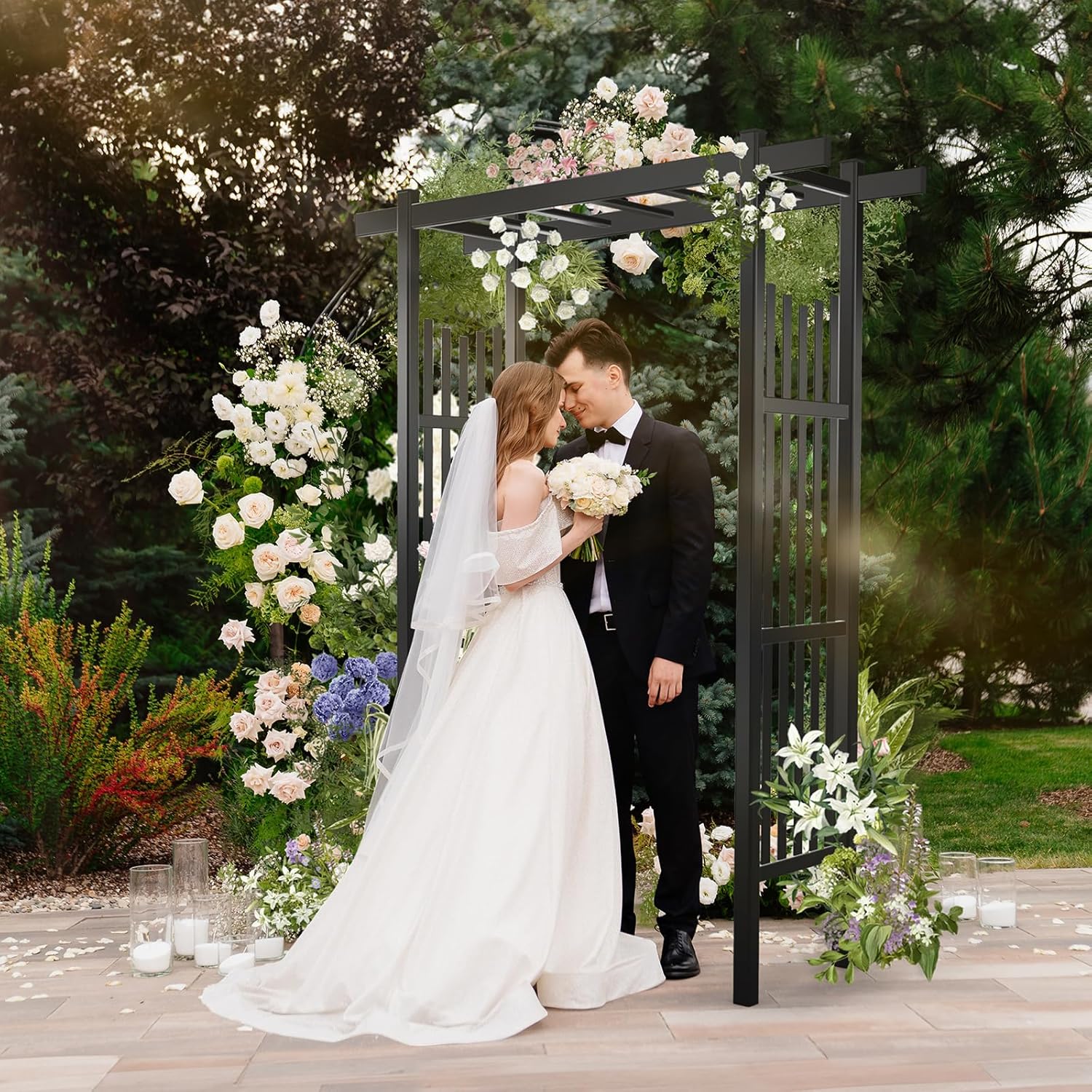 VINGLI Garden Arbor, PVC Wedding Arch for Ceremony Party, Garden Trellis for Climbing Plants