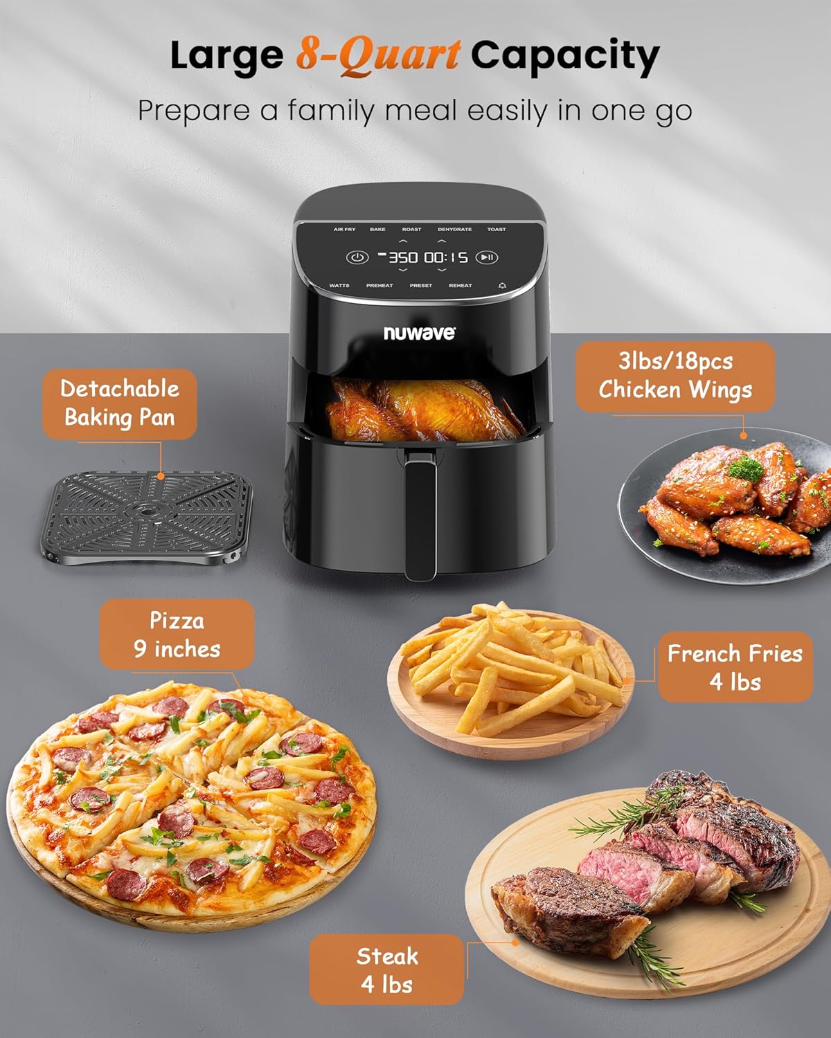 Nuwave Brio Plus Air Fryer 8 Qt, New & Improved, PFAS-FREE, 7 Digital One-Touch Cook Functions that