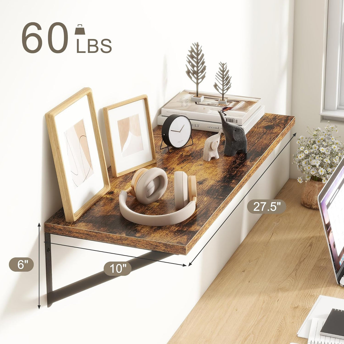 Fun Memories 27.5" W x10 D Floating Shelves, Large Wall Shelves 27.5 Inch Long, Set of 2, Farmhouse
