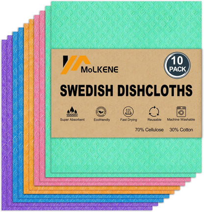 Swedish Dish Cloths - 10 Pack Reusable Kitchen Dishcloths - Ultra Absorbent Dish Towels for Washing