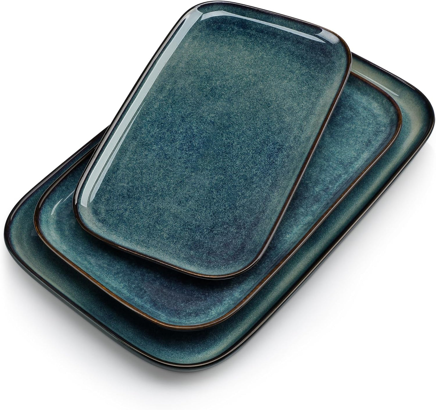 vancasso Stern Serving Platters Set of 3, 15/13/ 11 Inches Rectangular Serving Plates, Green