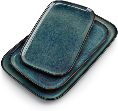 vancasso Stern Serving Platters Set of 3, 15/13/ 11 Inches Rectangular Serving Plates, Green