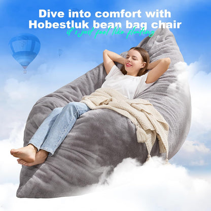 Hobestluk 3 in 1 Bean Bag Chair Giant Bean Bag Chairs for Adults with Chevron Plush Fur Cover