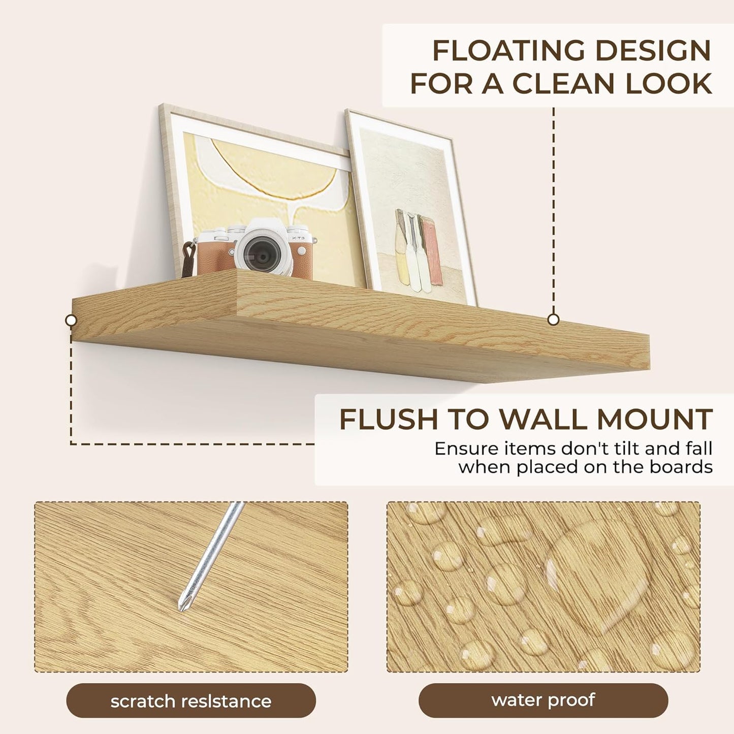 RICHFOCUS 36Inch Floating Shelves for Wall 2 Pack Shelves for Bedroom|Kitchen|Bathroom Wall Mounted