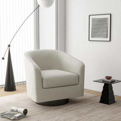 Swivel Barrel Accent Chair, Modern Round Linen Arm Chair for Living Room, Bedroom, Comfy Club