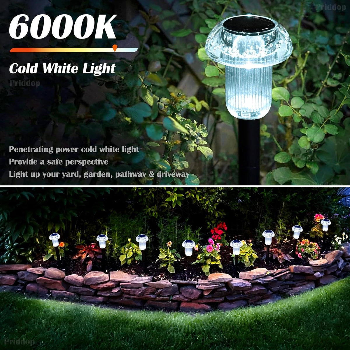 Solar Lights Outdoor Pathway Waterproof 8 Pack Cold White LED Acrylic Mushroom Decorative Garden